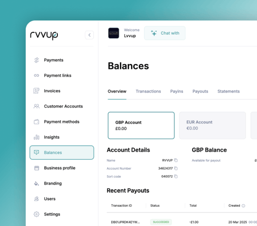 Balances added to Rvvup dashboard