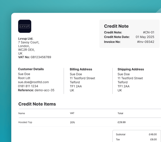 Rvvup - Credit Notes